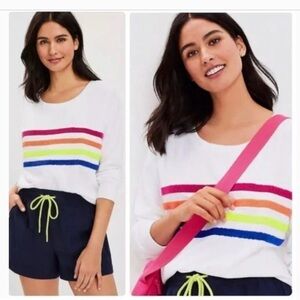 NWT Loft Lou Grey White With Rainbow Cotton Terry Stripe Sweatshirt Top Sz Small
